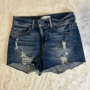 GUESS Distressed Denim Shorts Raw Hem Low Rise Cutoff Jean Shorts 27
